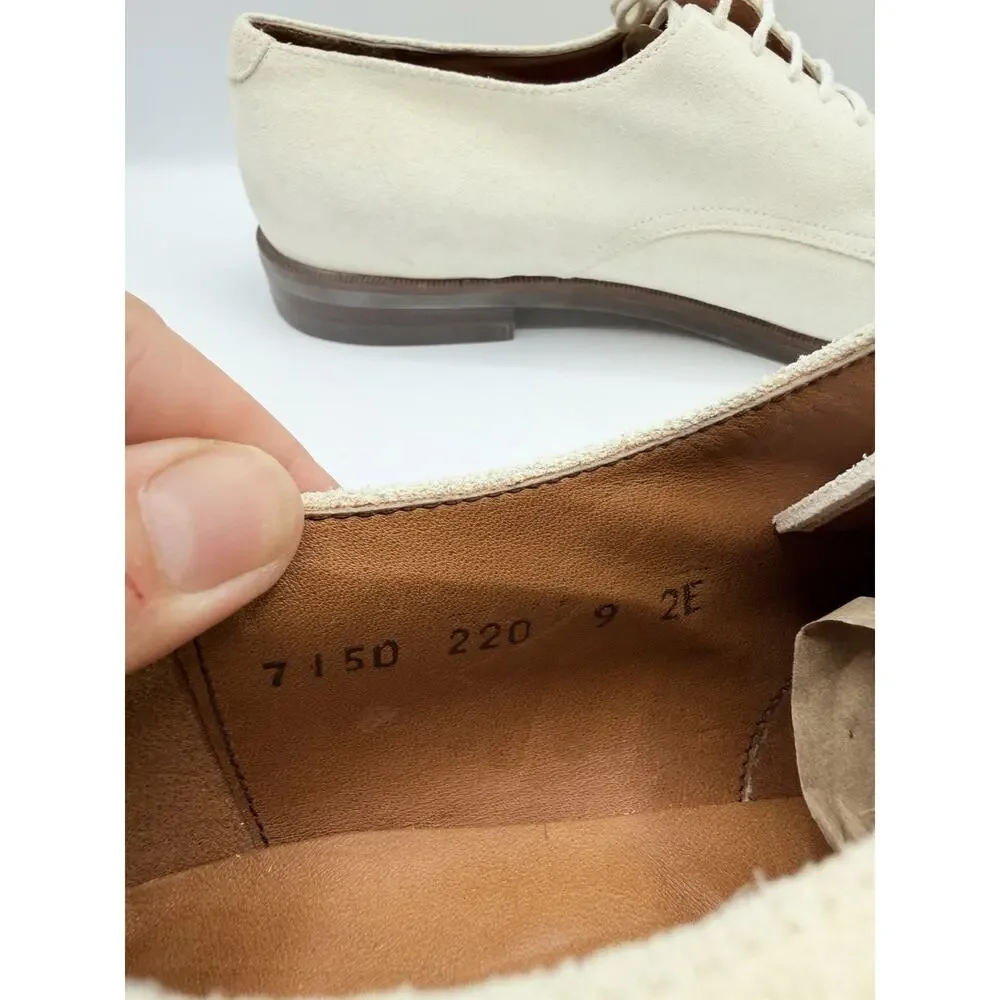 Salvatore Ferragamo Suede Derby Shoes Men 9 D Vibram Sole Italy Cream Beige GOOD